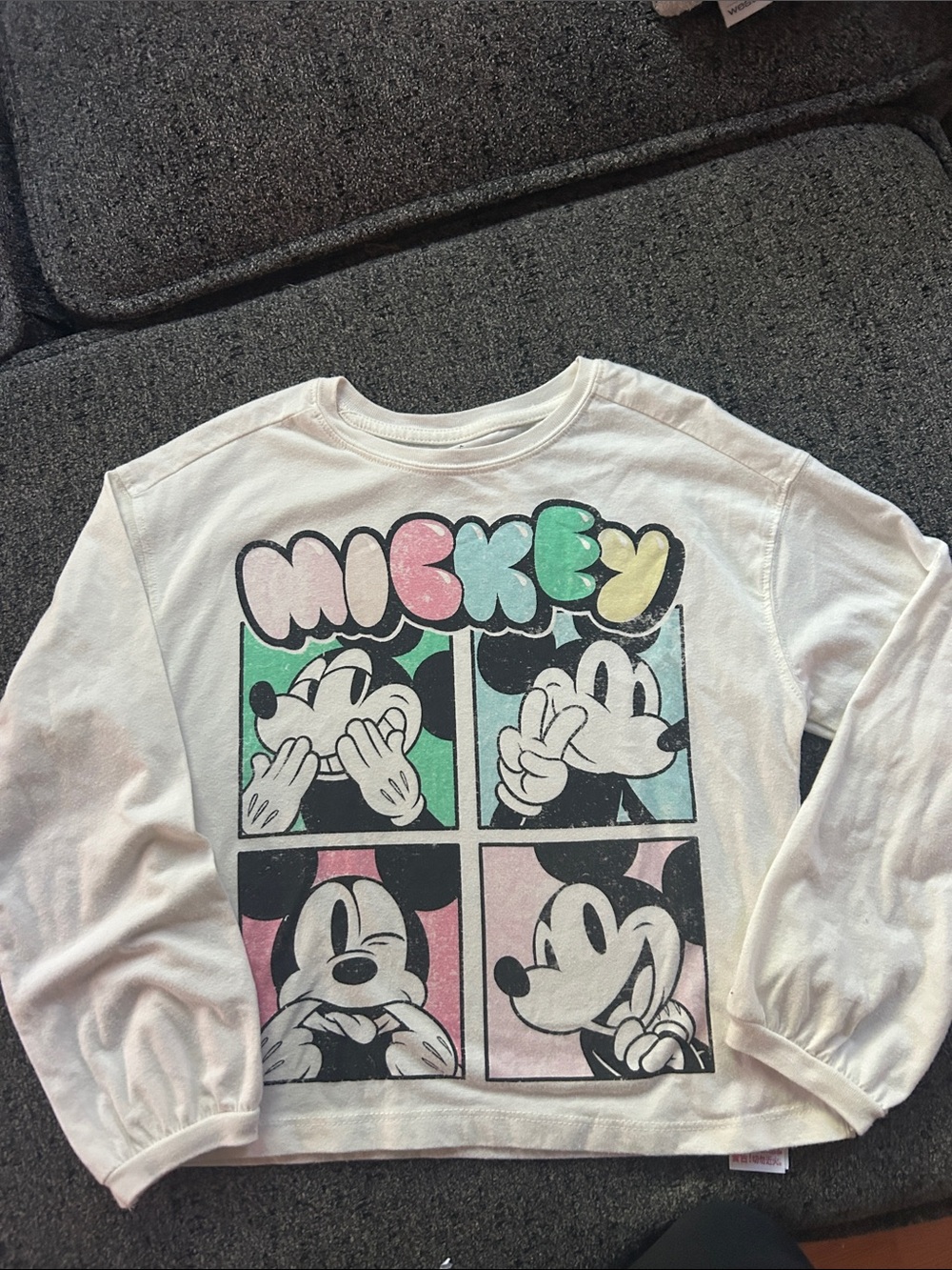 Disney White Long-Sleeve Mickey Panel Tee with Pastel Accents
